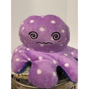 Toy Box Reversible Octopus Plush Purple Polka Dot Blue Rainbow Happy Grumpy